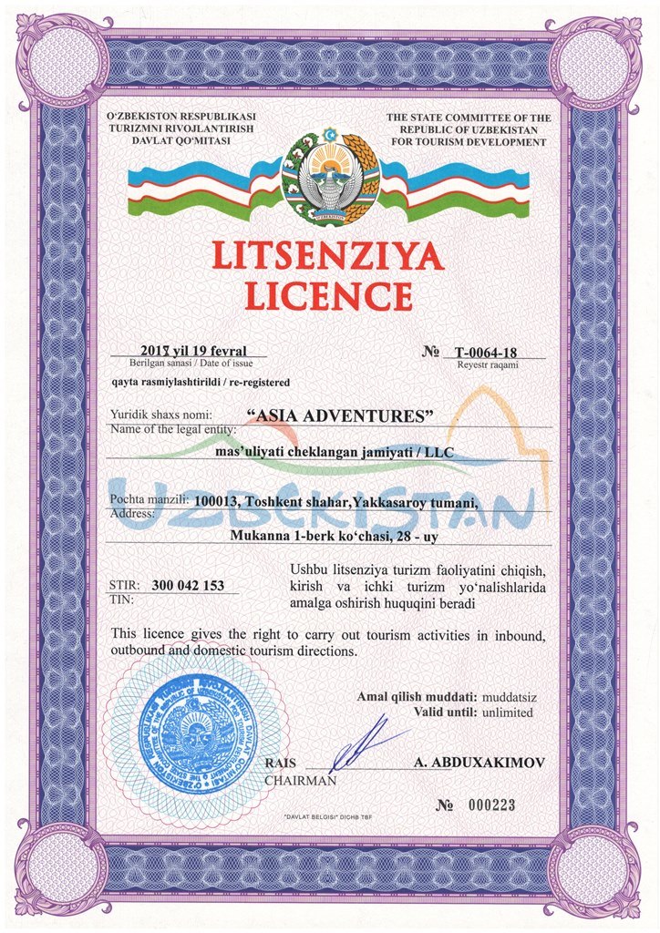 License for tour operator activity License for tour operator activity