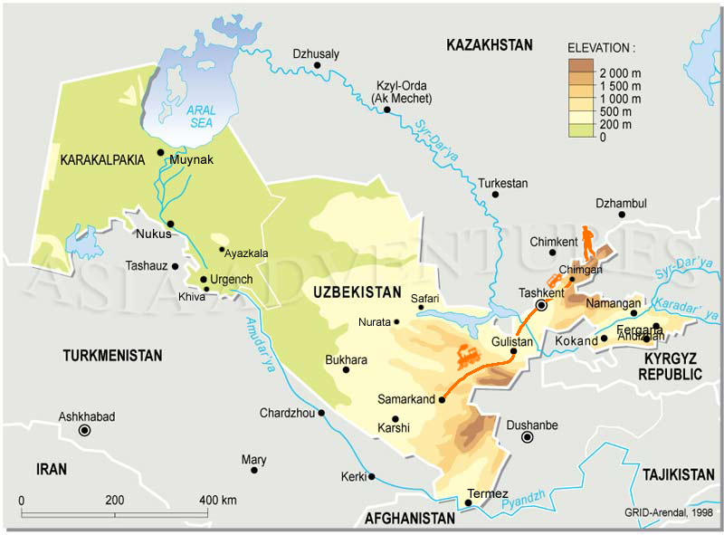 Карта тура 'Ски туры, бэк кантри, фри райд в Узбекистане'