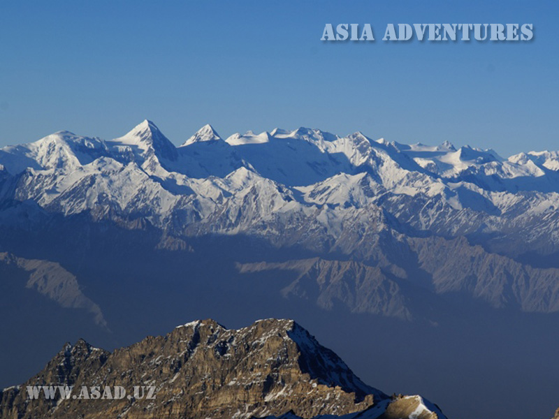 View on the peaks of Afghan Hindukush from the camp (5500m) of K.Marks Peak